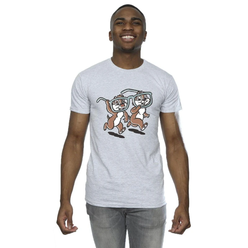 Image of Disney Men Chip 'n Dale Glasses T-Shirt in Grey Size: Small Grey S Male 5063283652613