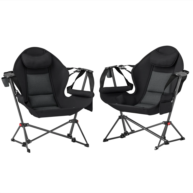 Image of Outsunny Hammock Camping Chair Set of 2, Adjustable Back Camp Chair, Black Black