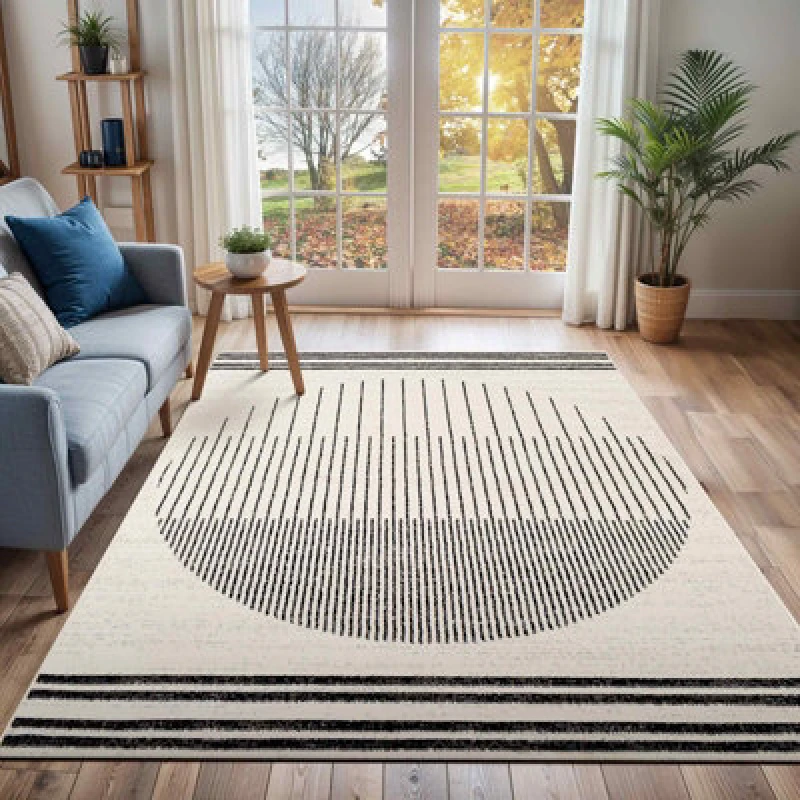 Image of Livabliss Scandi Geometric White/black Enso Area Rug 130 X 170 Cm - Easy Care, Non Shedding, Ideal For Living Room & Bedroom