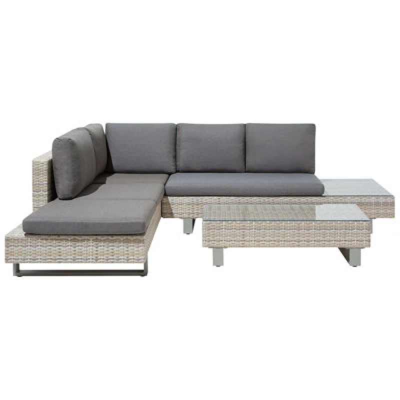 Image of Beliani Garden Corner Sofa With Table 5 Seater Lanciano Right Hand Pe Rattan Grey