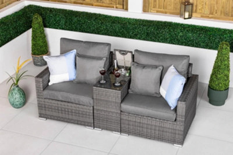 Image of Thats Furniture Havana Modular Sofa Rattan Garden Bistro Furniture Set & Drinks Cooler in Grey Grey Unisex