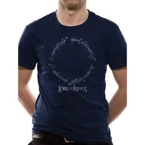 image of Lord Of The Rings - Runes And Logo Mens Large T-Shirt - Blue