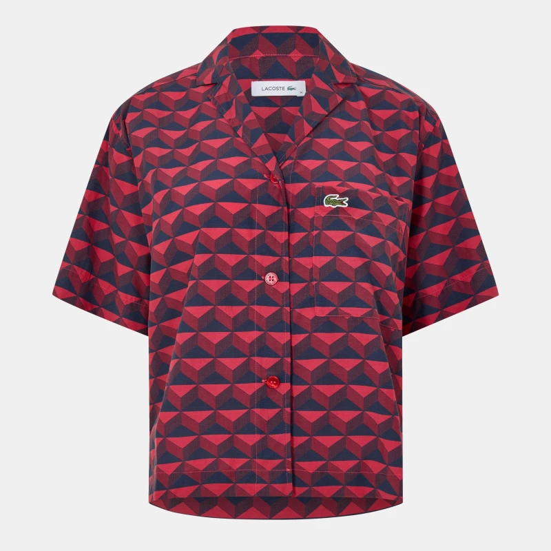 Image of Lacoste Womens Short-Sleeve Patterned Shirt Penumbra female 6 (34)