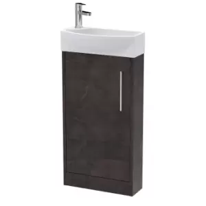 image of Hudson Reed Juno Compact 440mm Floor Standing 1 Door Unit & 1 Tap Hole Basin RH - Metallic Slate