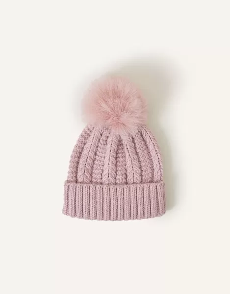 Image of Faux Fur Pom-Pom Beanie Hat