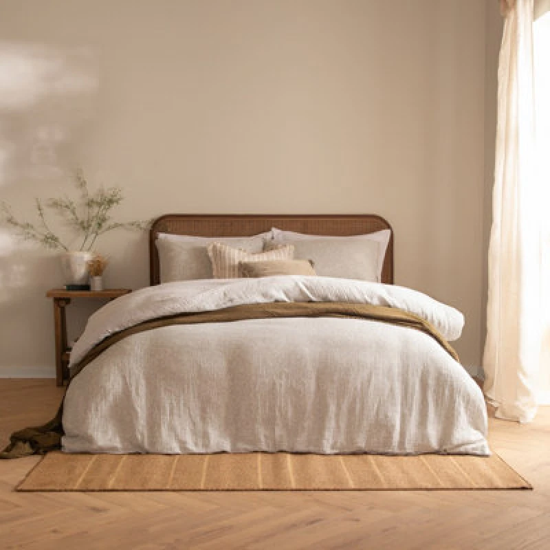 Image of Yard Perrie Leaf Muslin Duvet Cover Bedding Set Natural