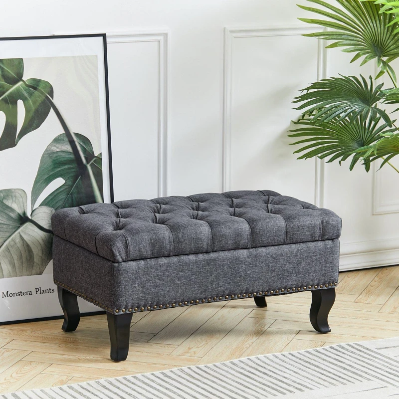 Image of Kabinet UK Modern Nailhead Trim Buttoned Ottoman Bench Grey unisex One size