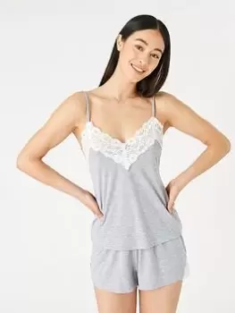 Image of Accessorize Lace Trim Plain Vest Set - Grey, Size XS, Women