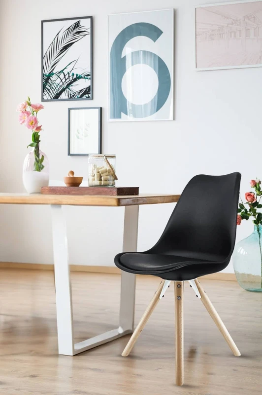 Image of Fusion Living Soho Plastic Dining Chair with Pyramid Light Wood Legs Black