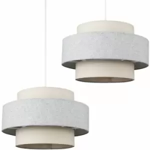 image of Minisun - 2 x Ceiling Pendant Light Shades In a Cream & Grey Herringbone Finish