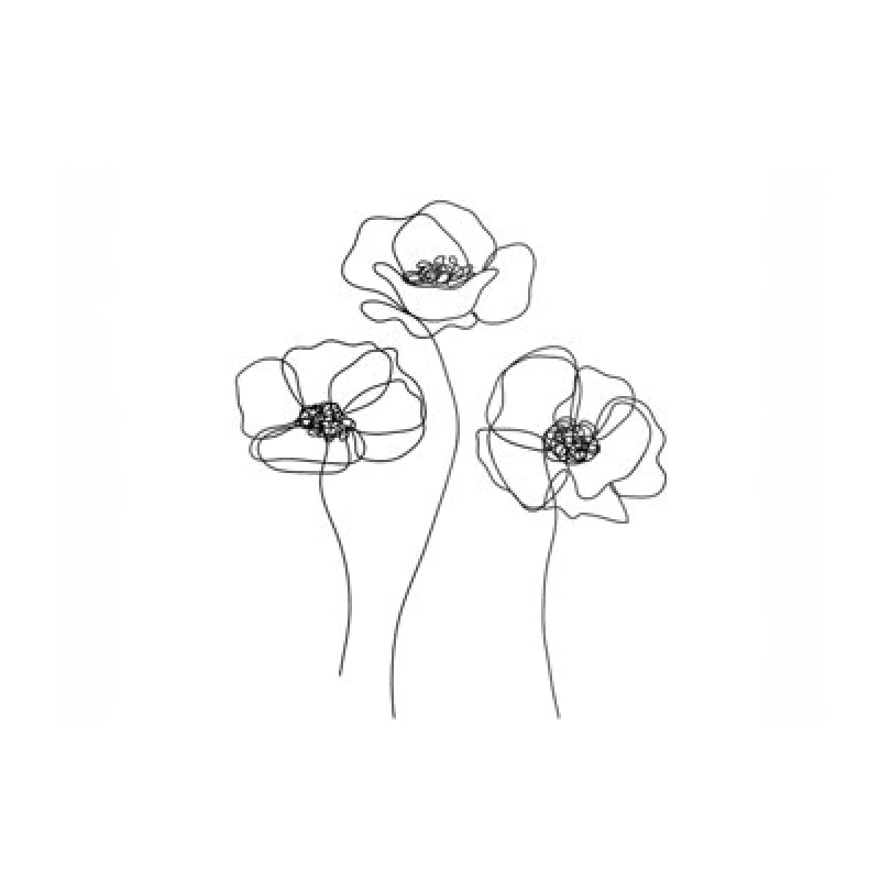 Image of Warren Reed Designer Monochrome Line Drawn Poppies Glass Chopping Board