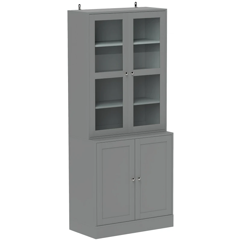 Image of HOMCOM Modern Bookcase Display Storage Cabinet w/ Doors Adjustable Shelves - Grey TJ Hughes White 5061025099863