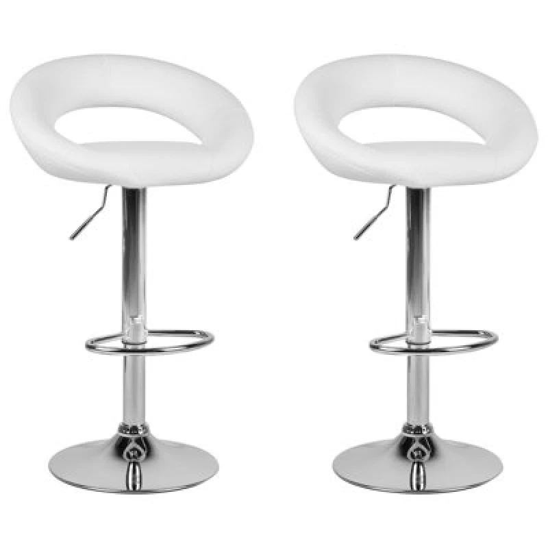 Image of Beliani Set Of 2 Bar Chairs Peoria Faux Leather Swivel White