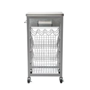 image of Hahn Ashwell Grey Kitchen Trolley with Stainless Steel Top