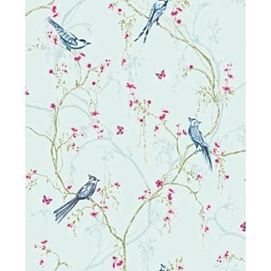 image of Superfresco Easy Songbird Duck Egg Decorative Wallpaper - 10m