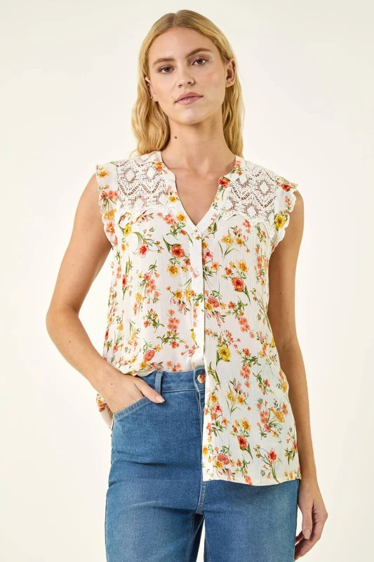 Image of Roman Womens Floral Lace Sleeveless Blouse Size: 14 Multicolor Female 14