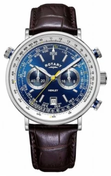 image of Rotary Mens Henley Chronograph Blue Dial Brown Watch