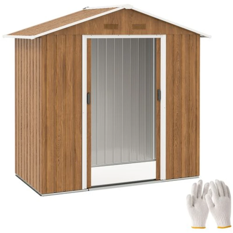 Image of Outsunny 6.5ft x 3.5ft Garden Shed, Metal Shed for Garden and Outdoor Storage Brown