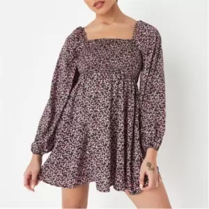 image of Missguided Floral Print Shirred Puff Sleeve Mini Dress - Multi