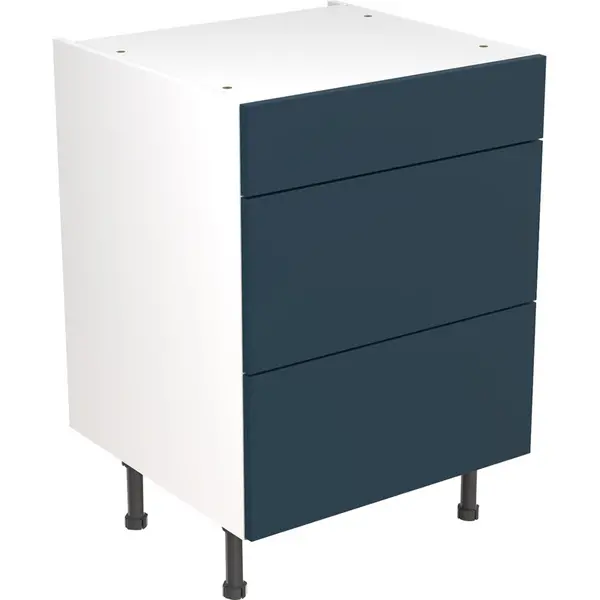 Image of Kitchen Kit Flatpack Slab Kitchen Cabinet Base 3 Drawer Unit Ultra Matt 600mm in Indigo Blue MFC