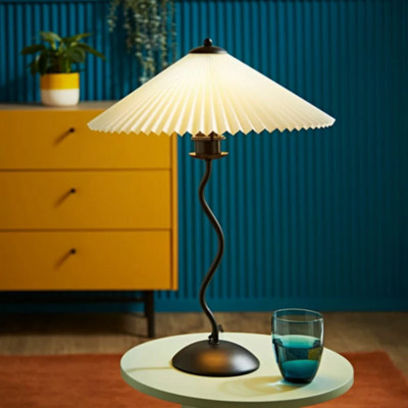Image of Valuelights Black Metal Wavy Single Stem Table Lamp With White Origami Pleated Shade - Bulb Included