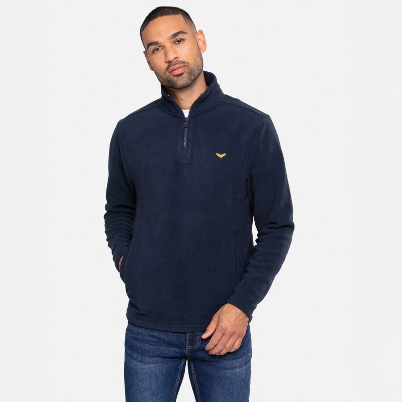 Image of Threadbare 'Blade' Quarter Zip Fleece Sweatshirt Navy