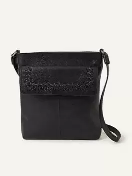 Image of Accessorize Leather Stitch Detail Messenger Bag, Black, Women