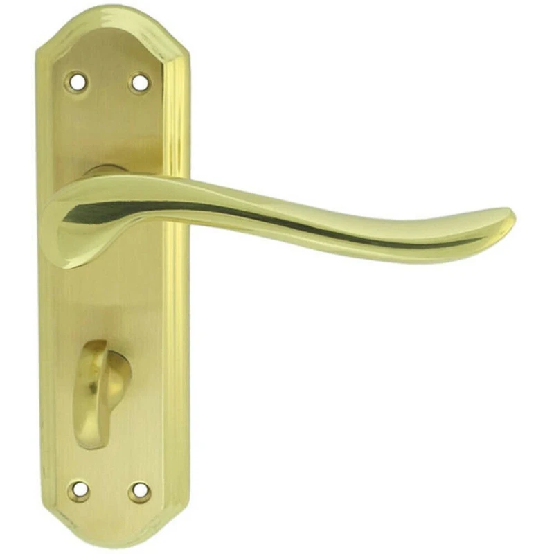 Image of Loops PAIR Curved Lever on Sculpted Bathroom Backplate 180 x 48mm Satin/Polished Brass Metallics