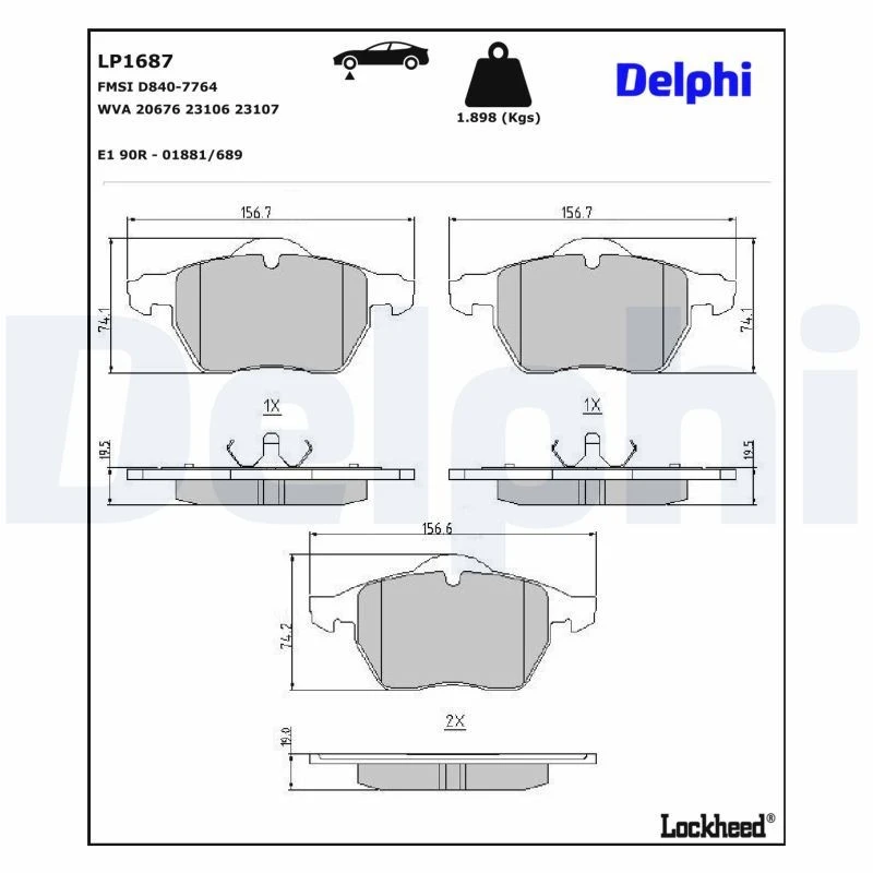 Image of DELPHI Brake pad set DELPHI LP1687