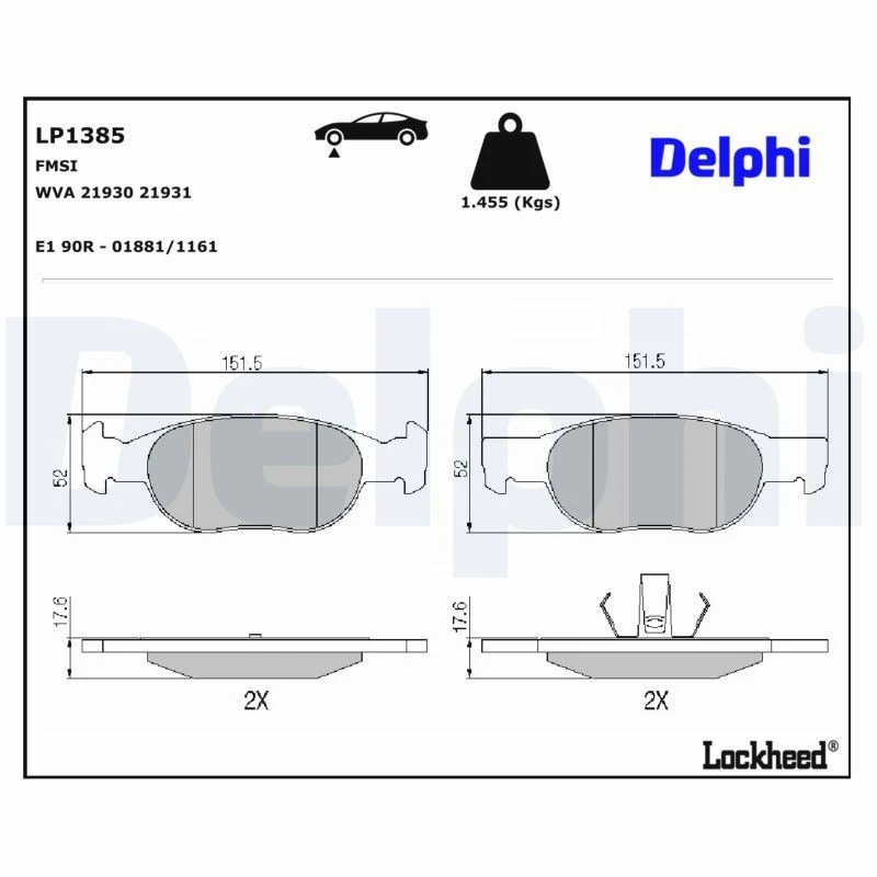 Image of DELPHI Brake pad set DELPHI LP1385