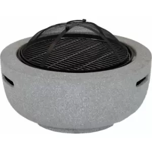 image of 60cm Round Magnesia Fire Pit with Mesh Cover Cooking Grill - Stone & Black - Charles Bentley