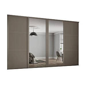 Spacepro 610mm Stone Grey Shaker frame 3 panel & 2x Single panel Mirror Sliding Wardrobe Door Kit