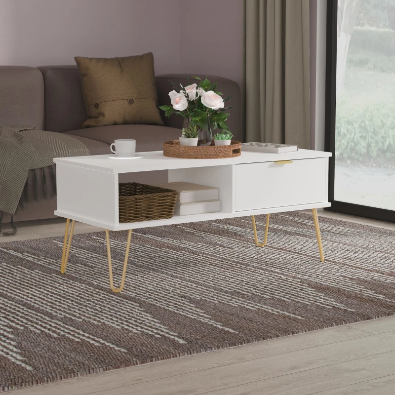 Image of Ready Assembled 2 U Fuji 1 Drawer Coffee Table (Ready Assembled) in White White Unisex