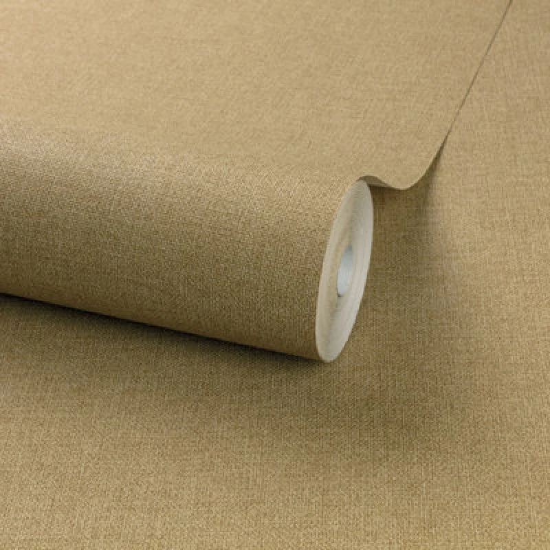 Image of Grandeco Panama Plain Textured Linen Fabric Wallpaper, Yellow