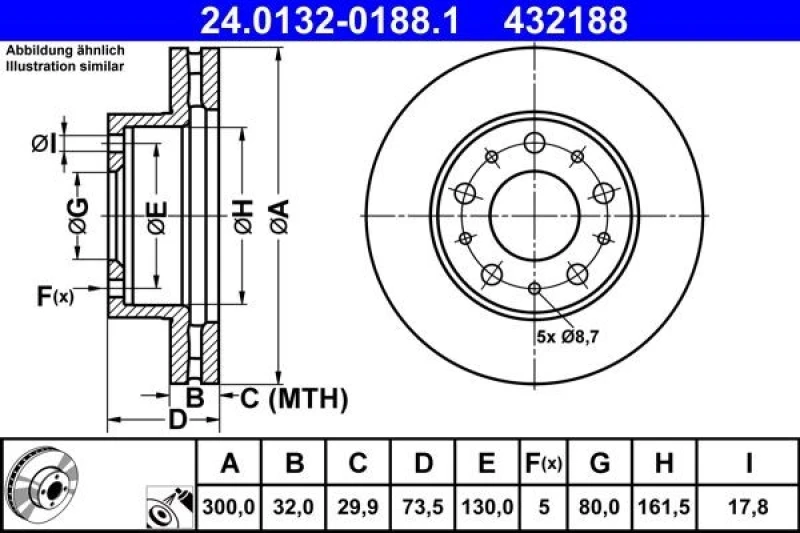 Image of Brake disc ATE 24.0132-0188.1