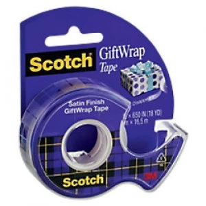 image of Scotch Gift Wrap Tape 19mm x 16.5m Satin Transparent with Dispenser