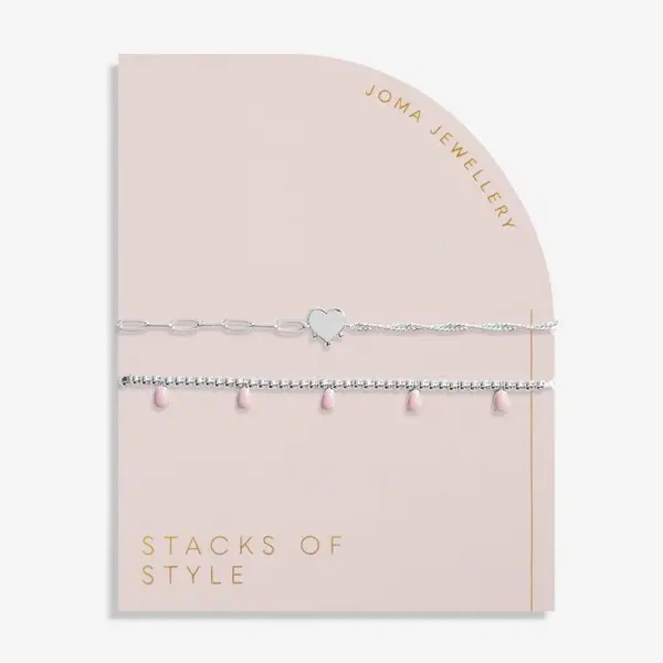 Image of Stacks Of Style Pink Enamel Silver Plated Set Of 2 s Bracelet 7097
