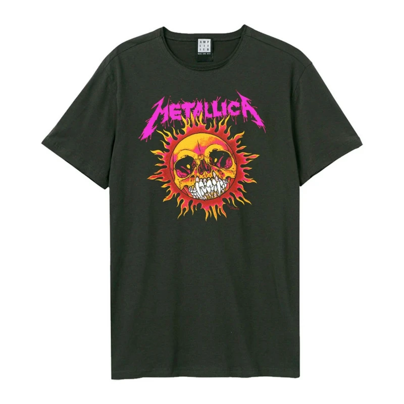 Image of Amplified Amplified Men Neon Sun Metallica T-Shirt in Charcoal Size: Small Charcoal S Male 5063238007741