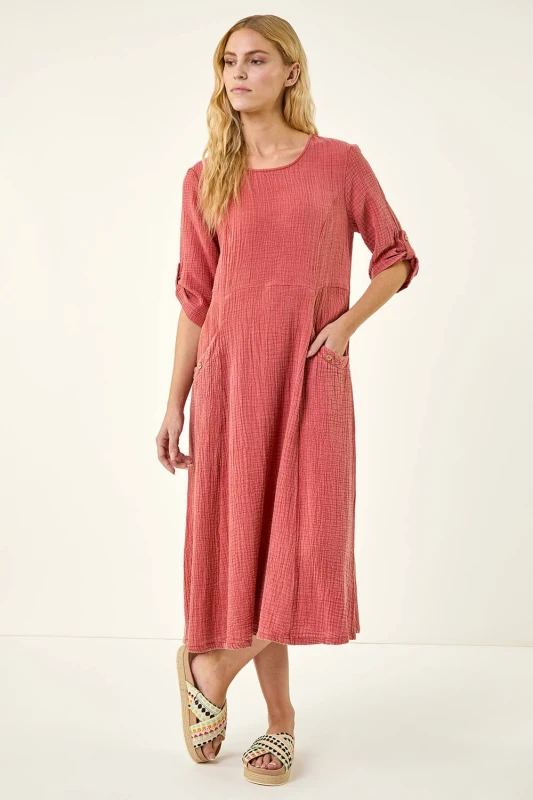 Image of Roman Womens Textured A-Line Midi Dress in Red Size: 16 Red Female 16