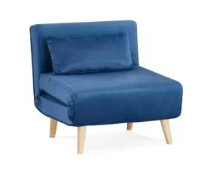 Image of Kendal Velvet Futon Style Single Sofa Bed Fold Out With Matching Cushion and Wooden Legs