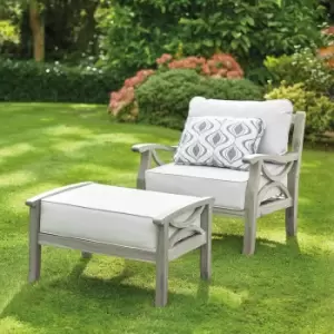 Image of Greenhurst Hardwood Sorrento Armchair with Footrest and Cushions - Grey