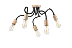 Image of Cameron Multi Arm Semi Flush Ceiling Light Black, 5x E27