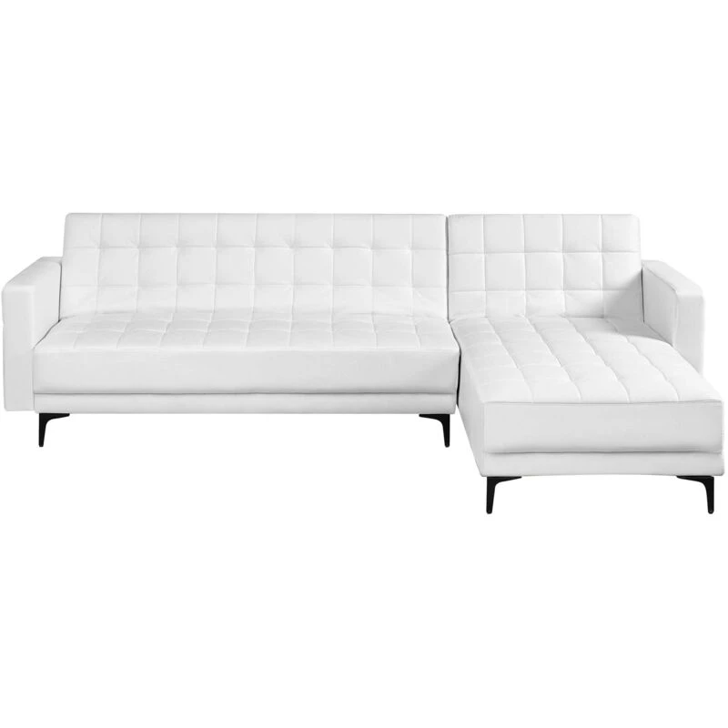 Image of Beliani Modular Corner Sofa Bed 4 Seater Aberdeen Faux Leather White Left Hand