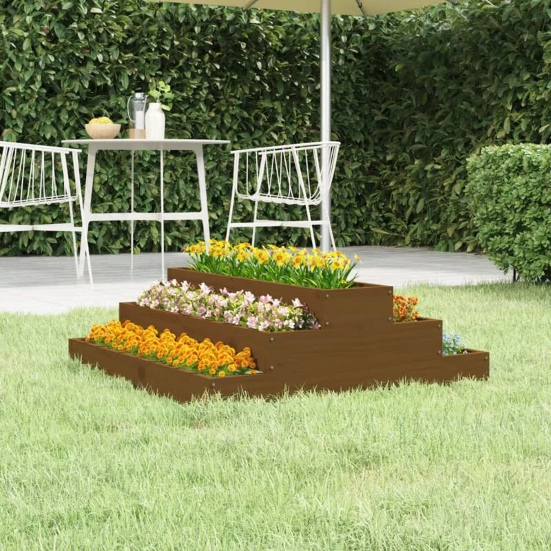 Image of vidaXL Planter Honey Brown 80x80x27cm Solid Wood Pine, Brown 823895