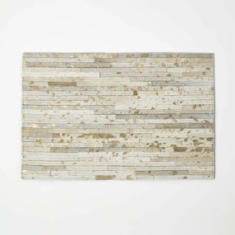 Image of Homescapes Gold & Grey Leather Placemats Set of 4 Grey