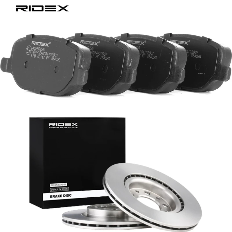 Image of RIDEX 3405B2186 Brake disc and pads set Rear Axle, Brake Disc Type: internally vented, without integrated wear warning contact Brake Set,disc brakes