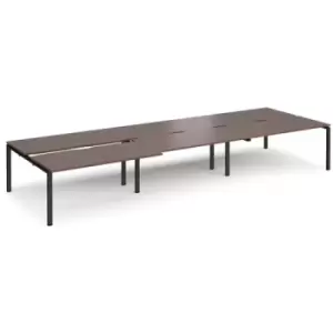 image of Bench Desk 6 Person Rectangular Desks 4800mm With Sliding Tops Walnut Tops With Black Frames 1600mm Depth Adapt