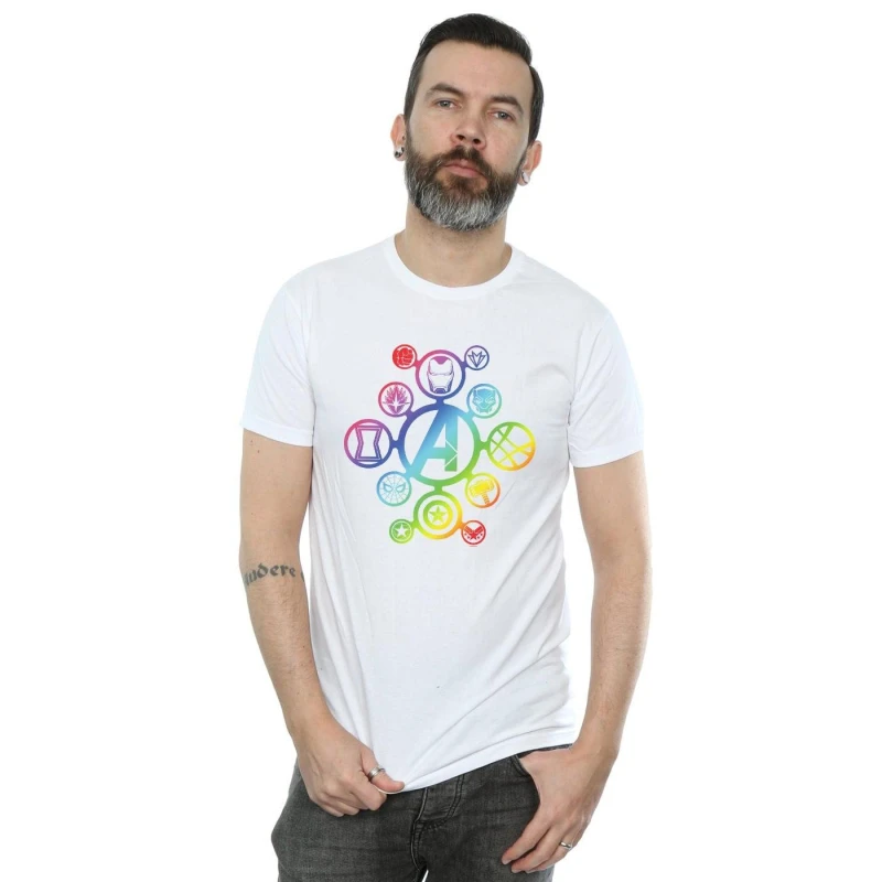 Image of Marvel Marvel Men Avengers Infinity War Rainbow Icons T-Shirt in White Size: Small White S Male 5057864428247