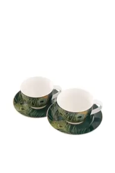 image of Peacock Feather Cappucino Cup & Saucer Set