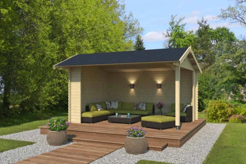 Image of Lasita Maja Lasita Osland San Diego Gazebo Shelter - 4.25M X 3M - 34mm Wall Logs Garden Canopy